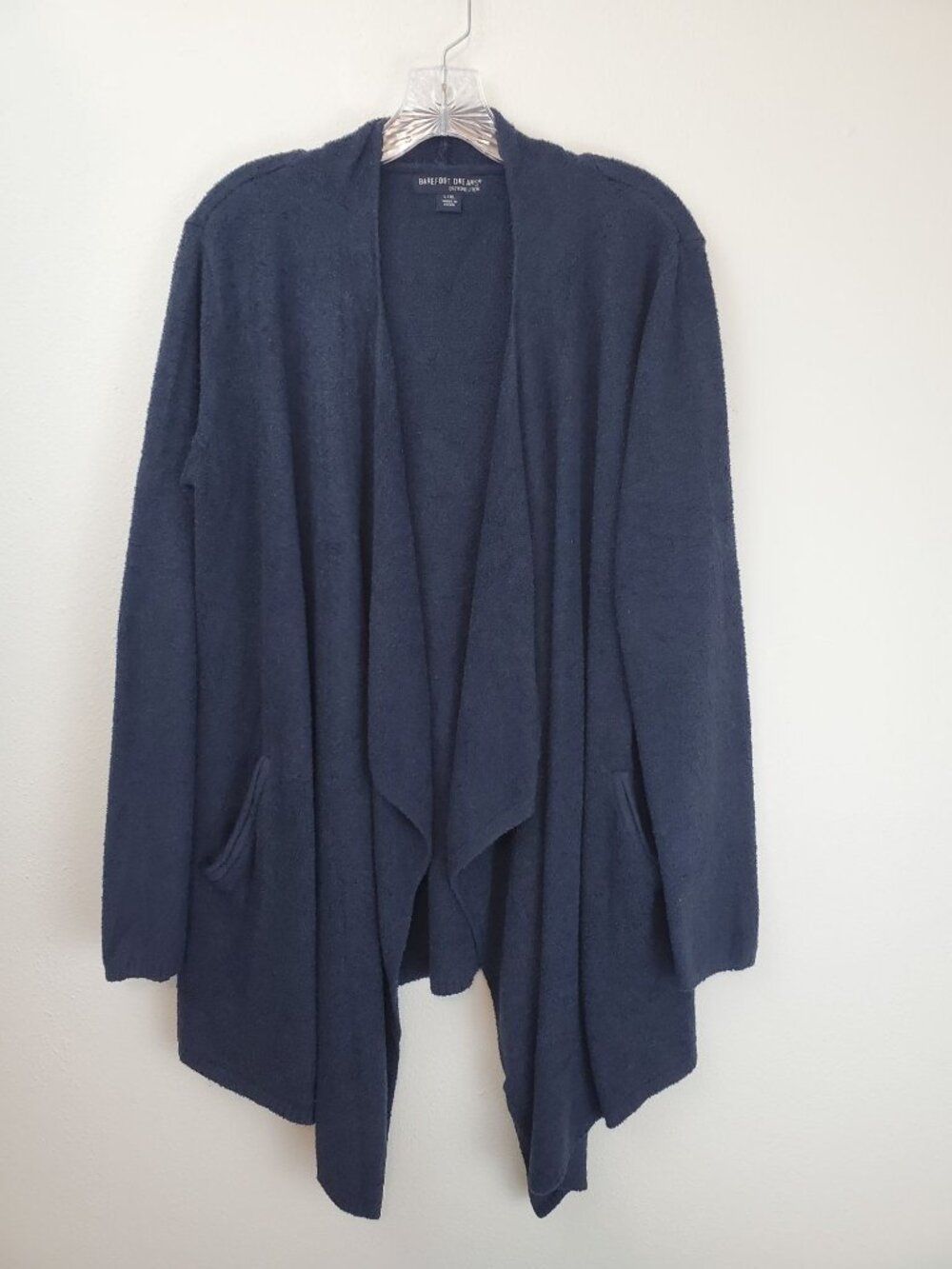 Barefoot Dreams navy blue CozyChic Lite open front waterfall cardigan